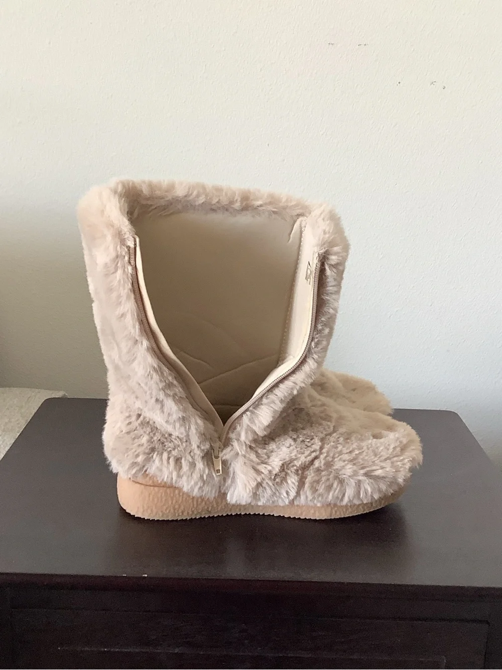 Zara Kids Beige Faux Fur Platform Boots